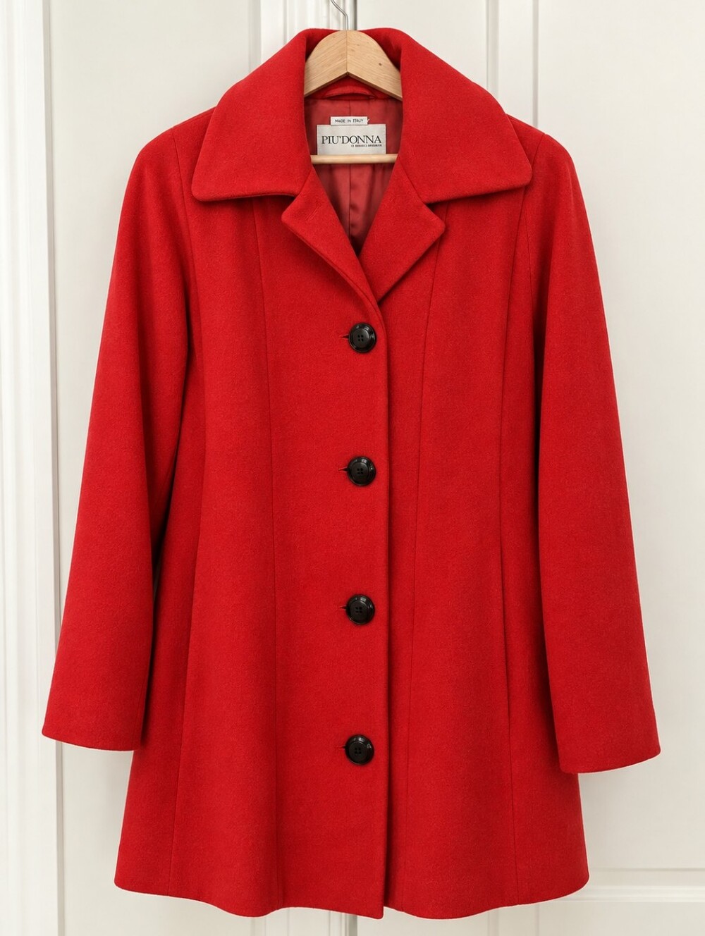 Women's Orange-Red Vintage Wool Pea Coat, Made In Italy, Size 12/14